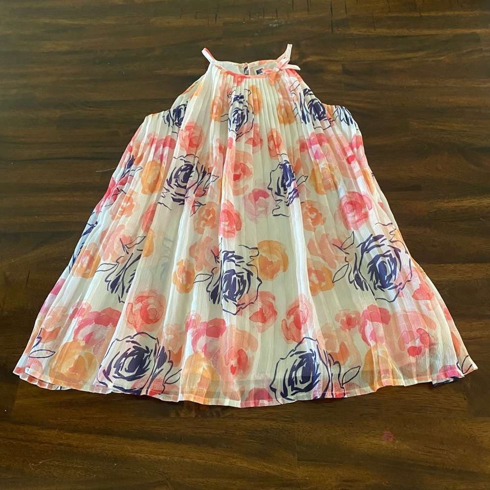Janie and Jack Floral Pleated Sundress in White, Pink, Purple, Orange